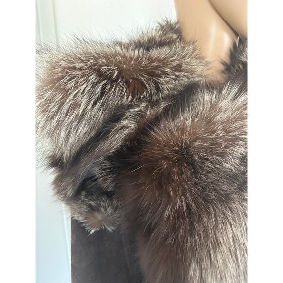 Upcycled Real Leather Fur Collar Studded Wolf Mob Wife Jacket Brown Petite Small - Picture 6 of 10